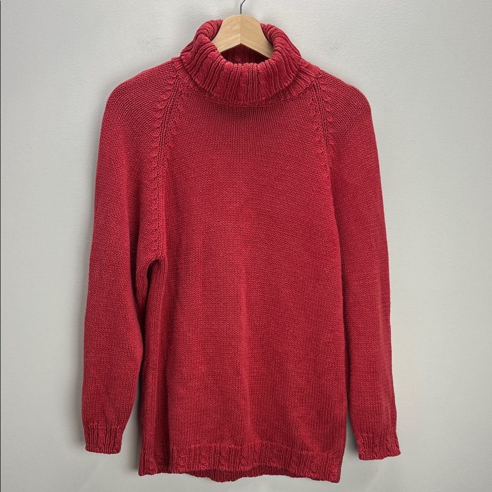 Vintage L.L. Bean Sweater Red Fisherman Chunky Knit Turtleneck 90s Small